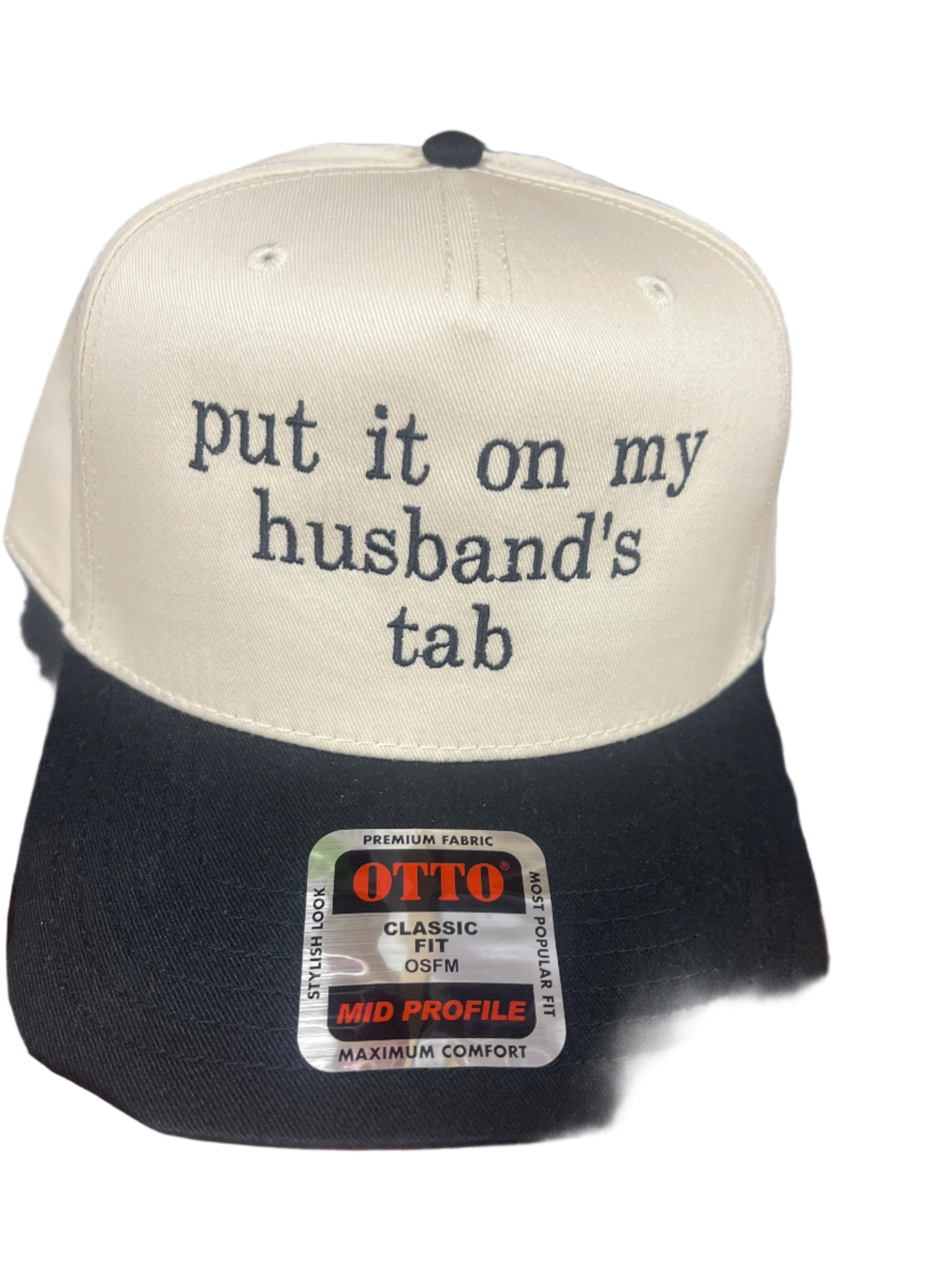 IVORY/BLACK "PUT IT ON MY HUSBANDS TAB" HAT