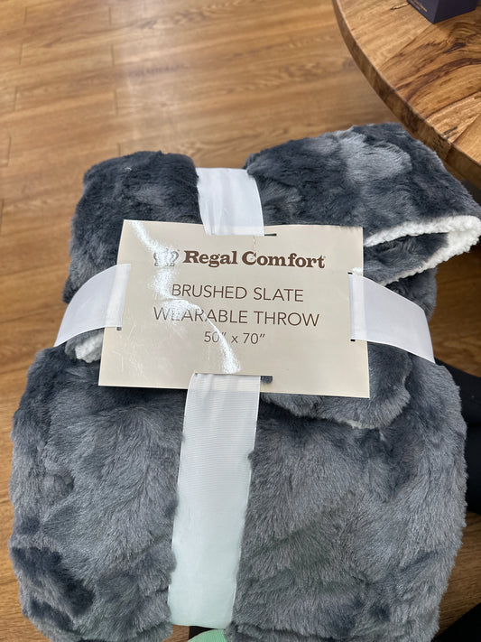 REGAL COMFORT BRUSHED SLATE WEARABLE THROW - GREY