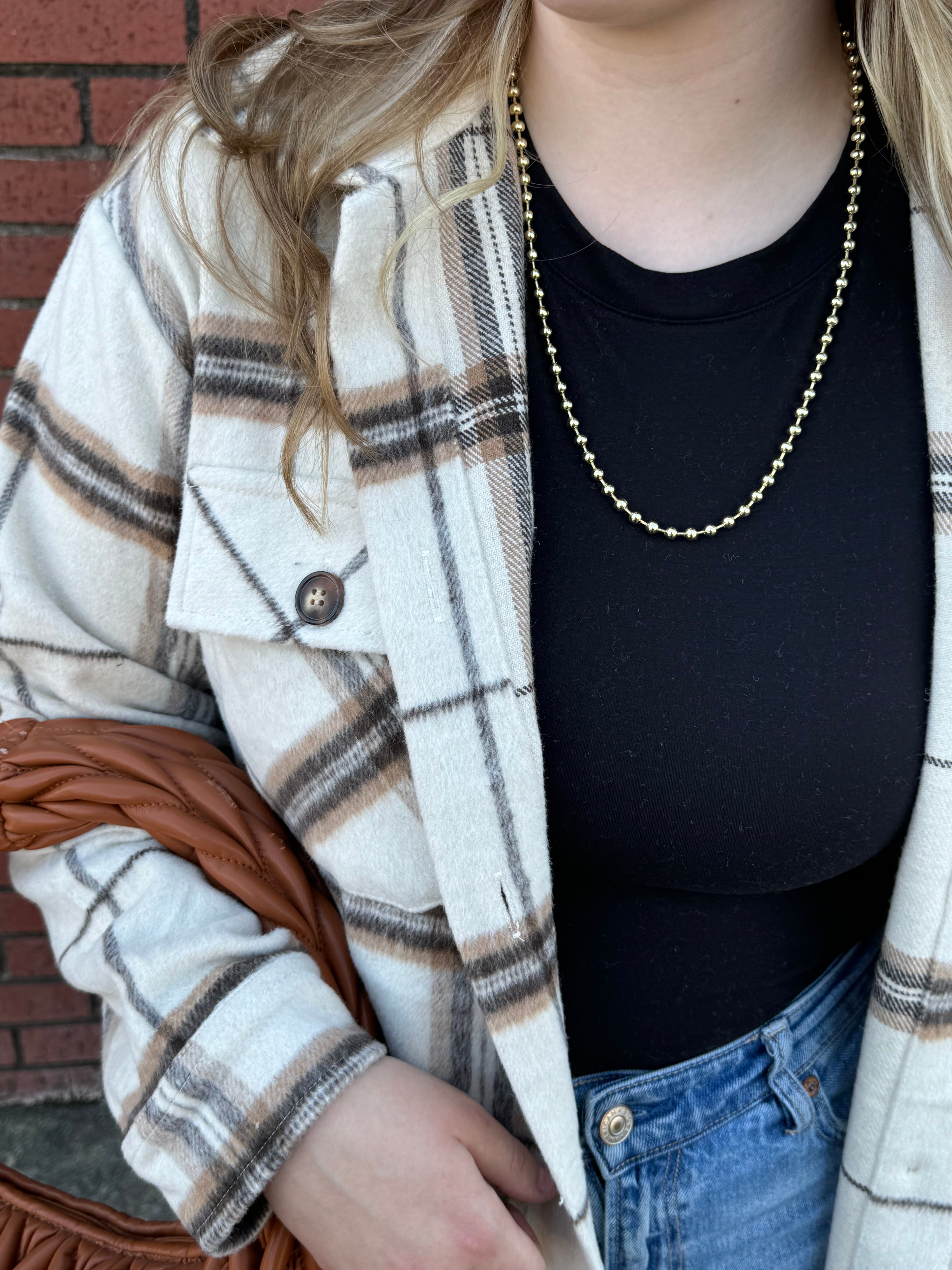 Cream, Brown & Black Flannel Long Shacket