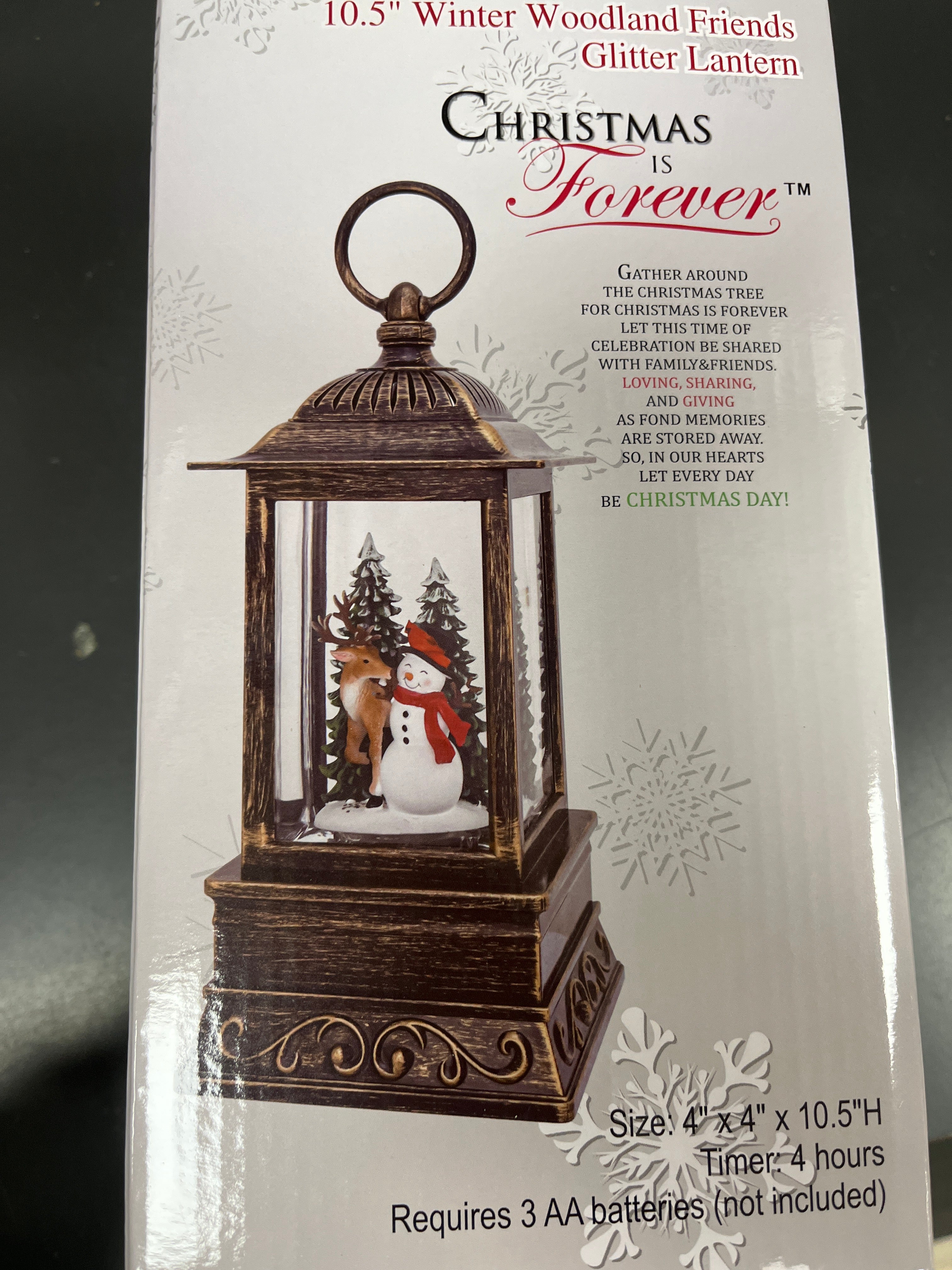 10.5" WINTER WOODLAND FRIENDS GLITTER LANTERN