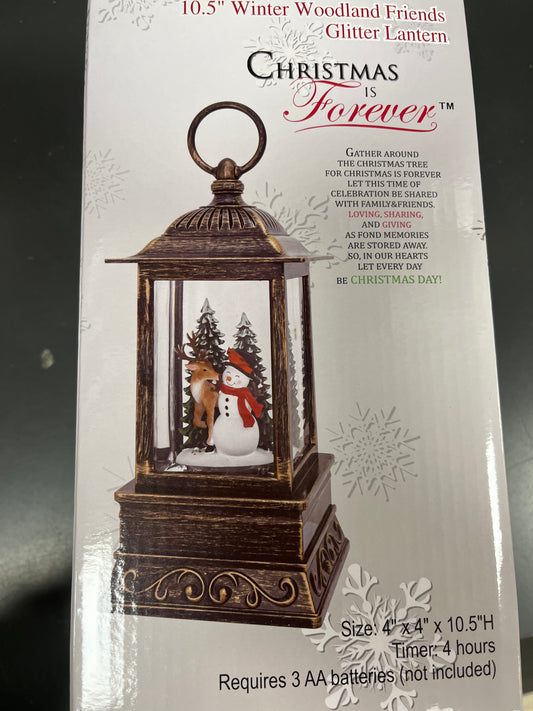 10.5" WINTER WOODLAND FRIENDS GLITTER LANTERN
