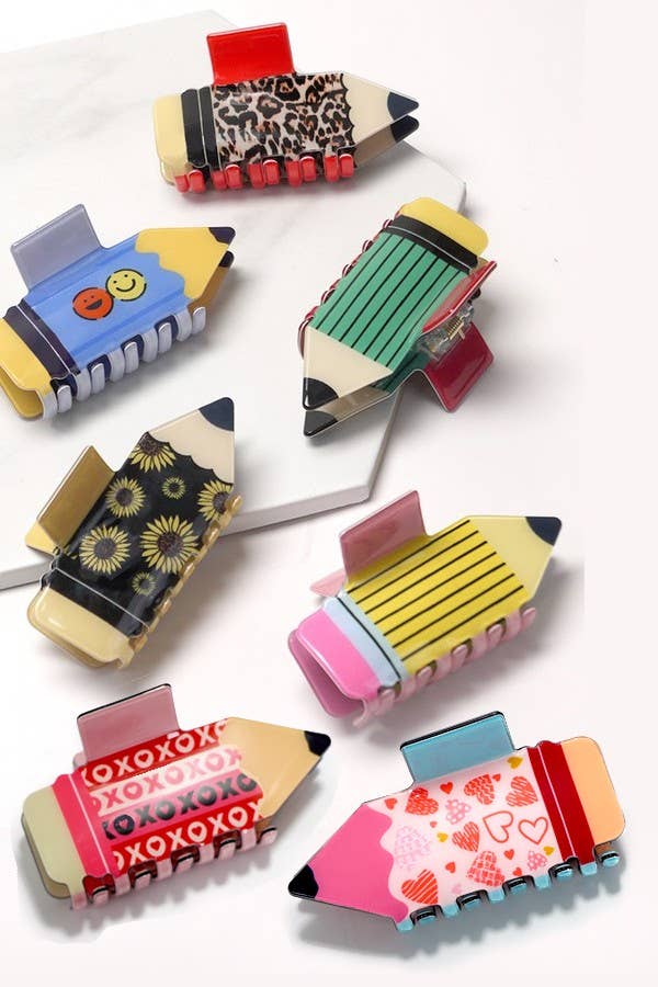 JUMBO FUN SCHOOL PENCIL HAIR CLAW CLIPS