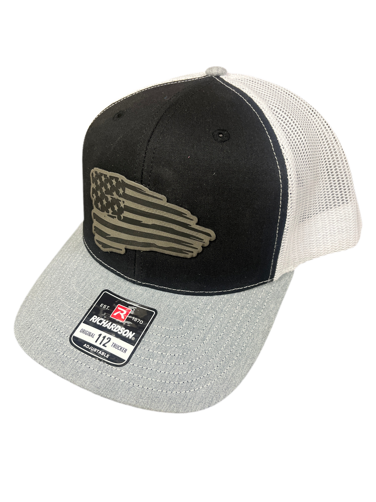 BLACK/GREY/WHITE HAT WITH FLAG PATCH