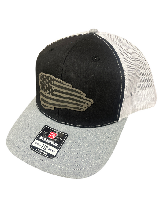 BLACK/GREY/WHITE HAT WITH FLAG PATCH