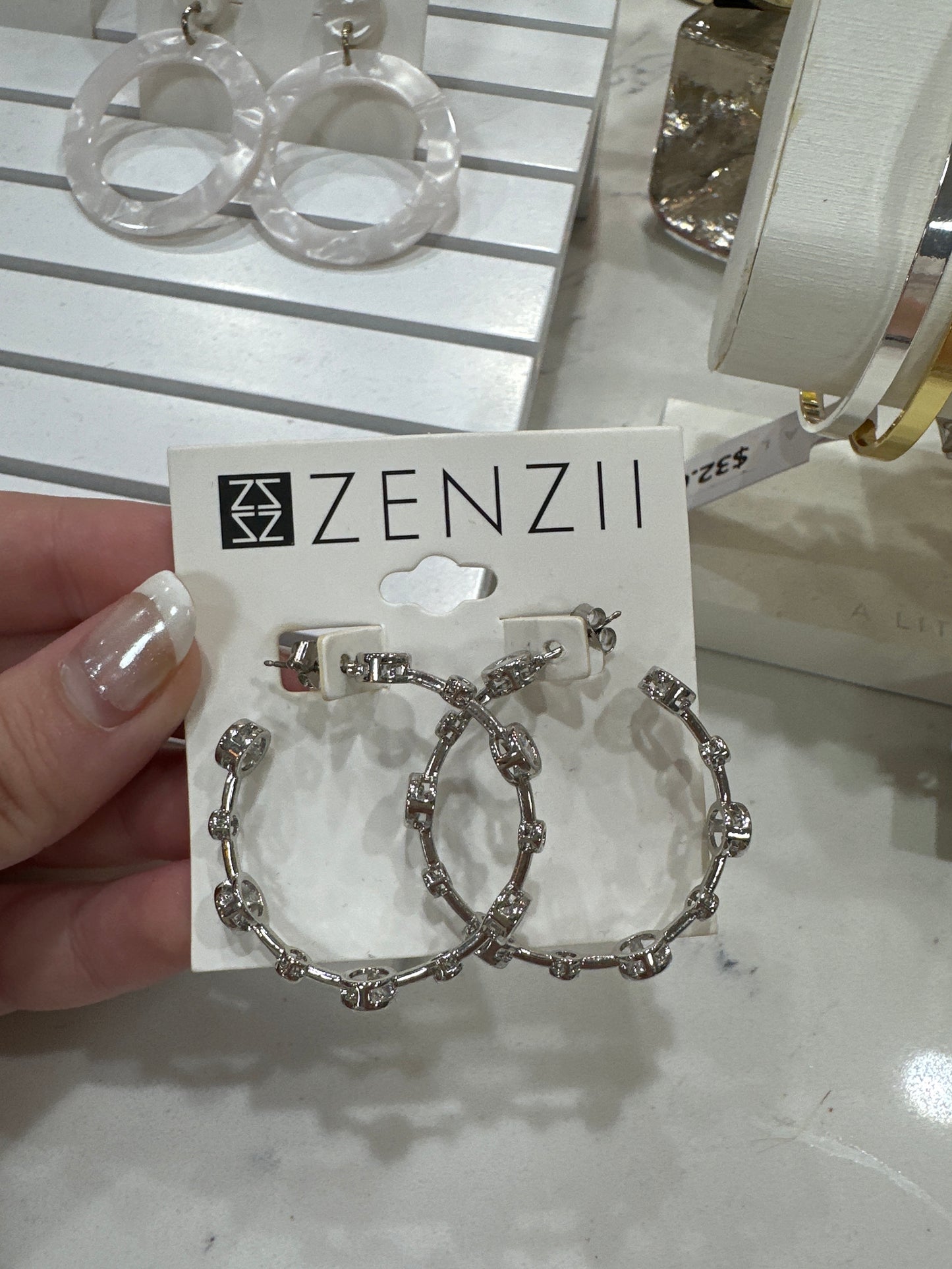 MULTI-SIZE CRYSTAL OPEN HOOP EARRINGS - SLVR/CLR