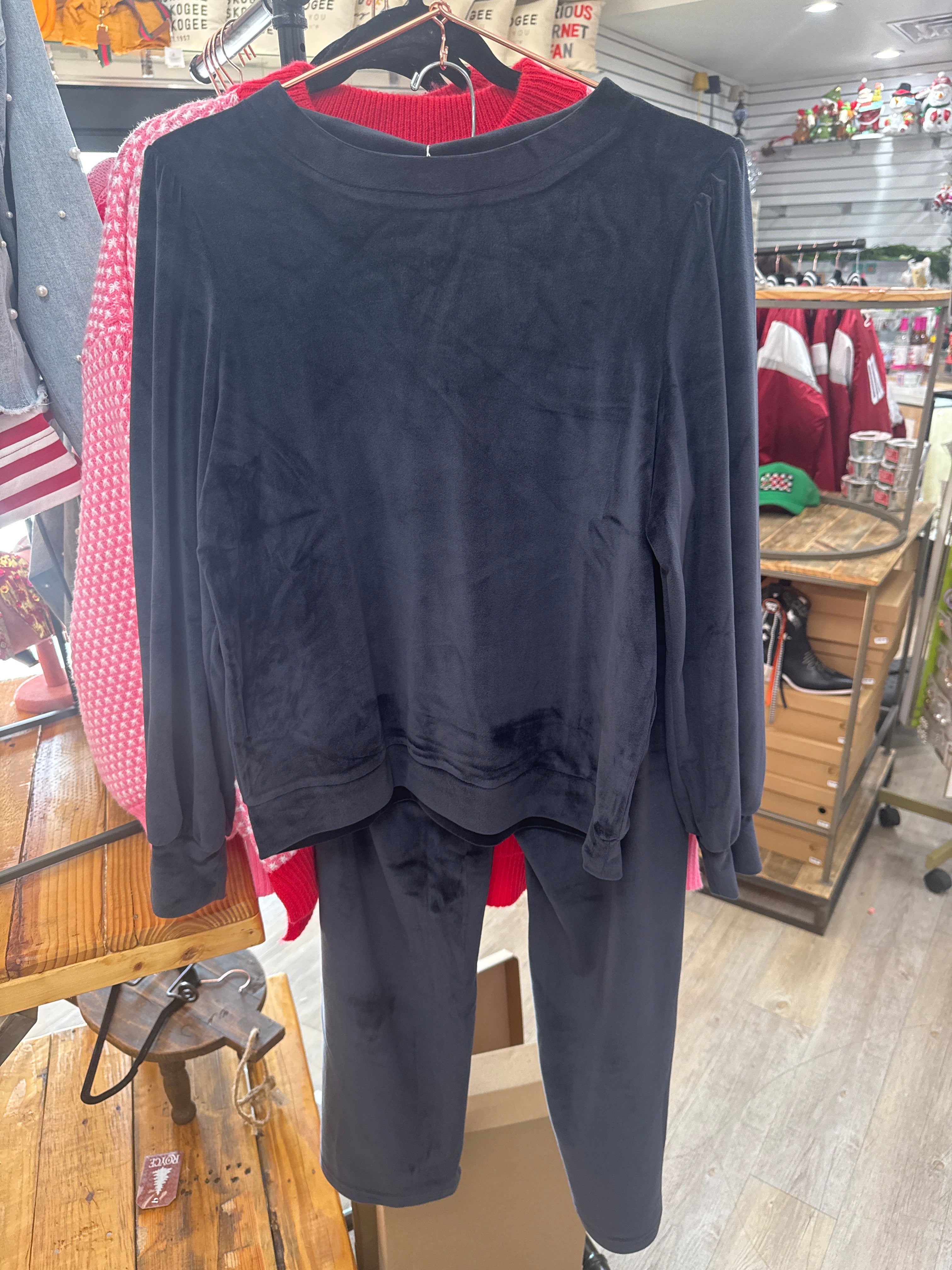 CHELSEA 2 PC VELOUR PANT SET - SLATE