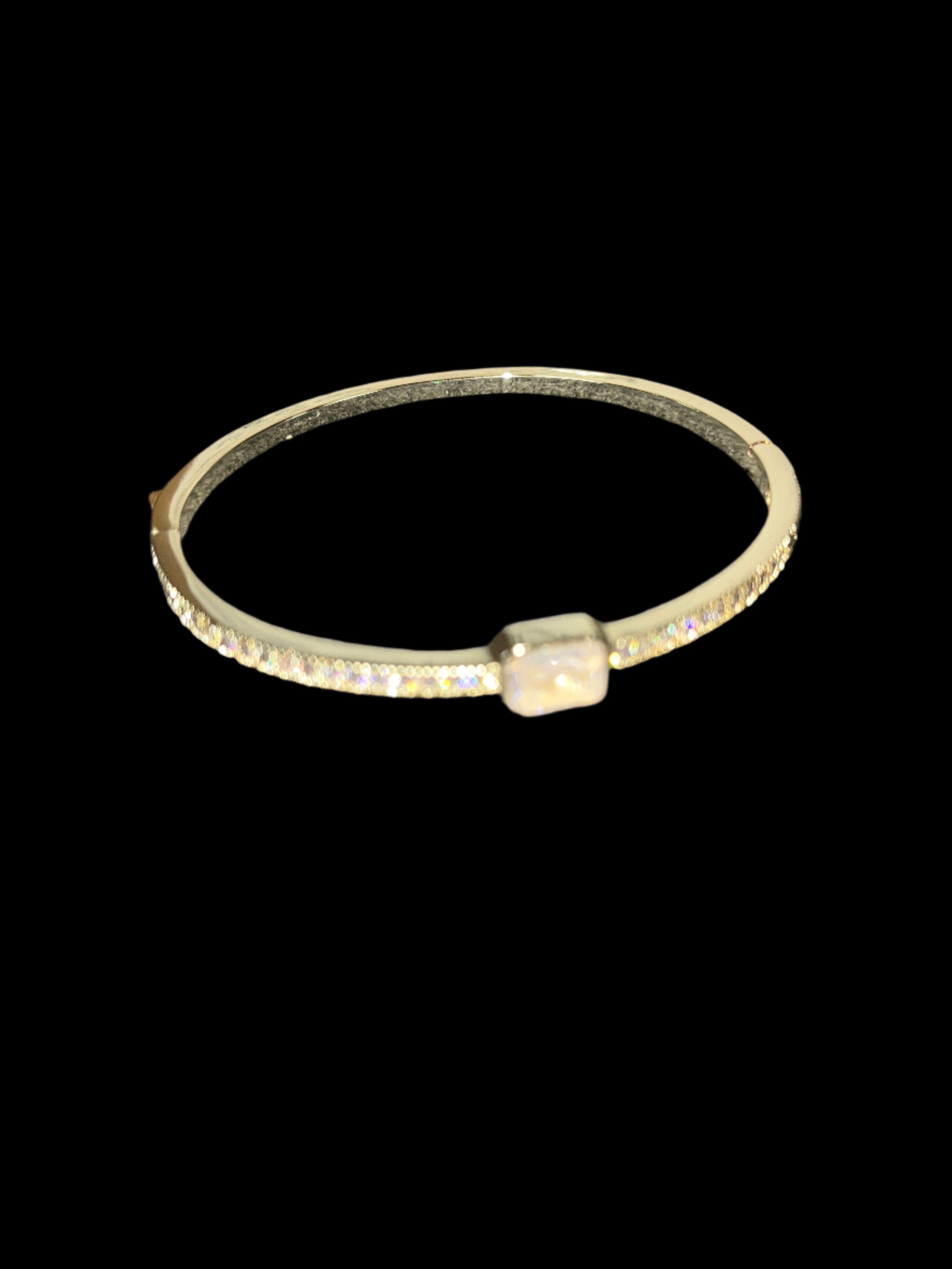 GOLD CZ EMBELLISHED HINGED BRACELET WITH LARGE CZ