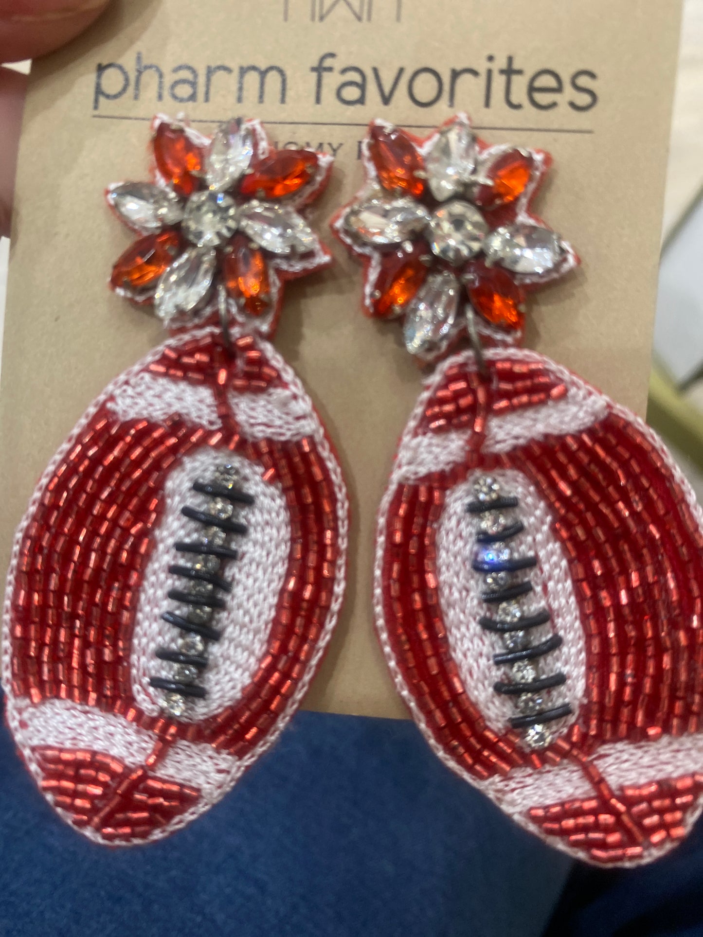 FIELD GOAL BEADED FOOTBALL EARRINGS - RED/WHT