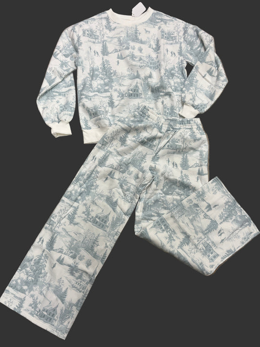 HOLIDAY SCENERY PRINTED SWEATPANT 2 PC SET -  DUSTY BLUE