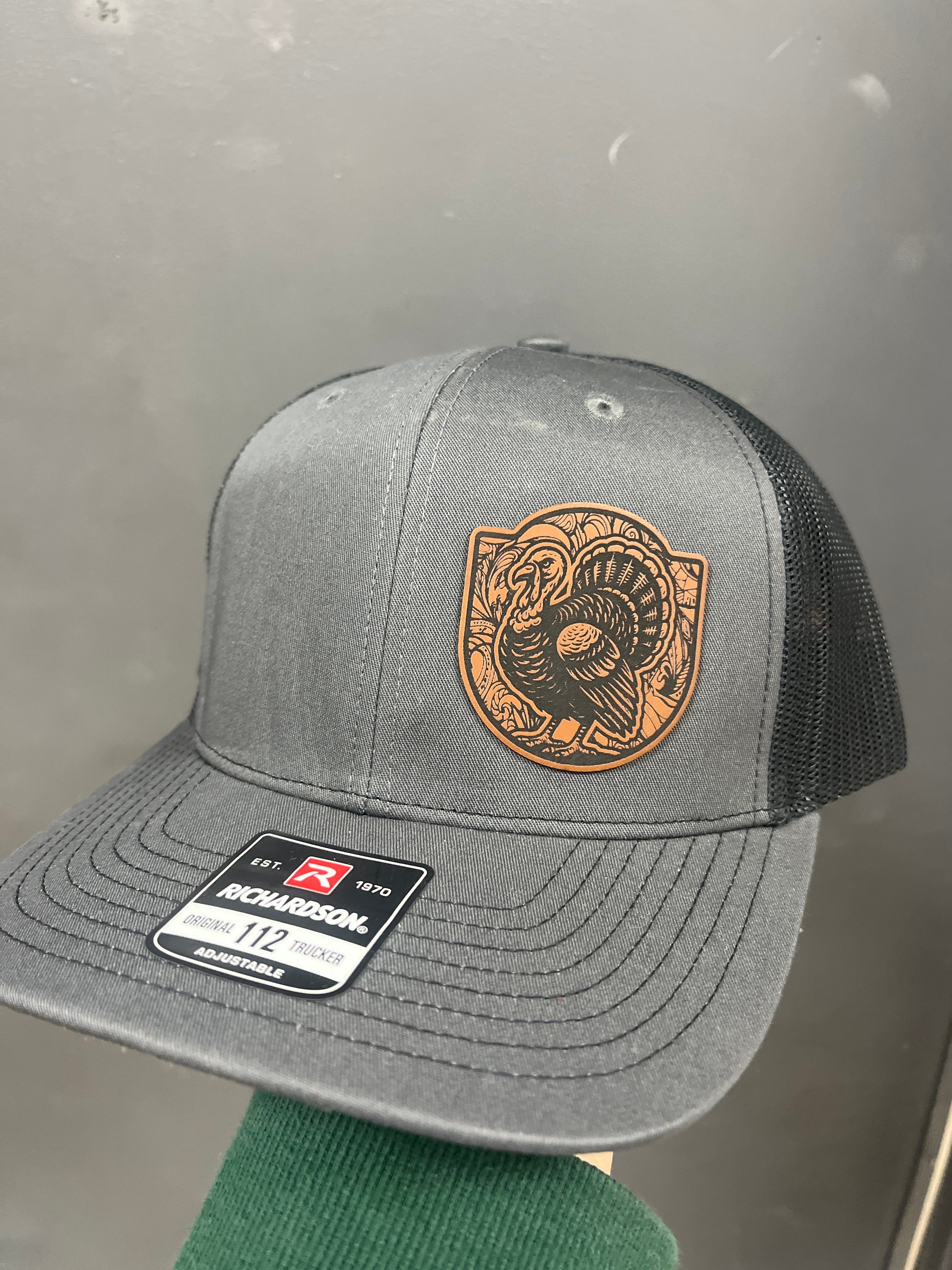 GRAY/BLACK HAT - TURKEY BROWN LEATHER PATCH