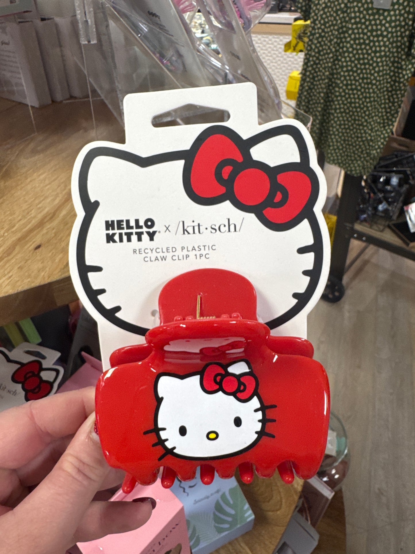 HELLO KITTY PUFFY CLAW CLIP - KITTY FACE - RED