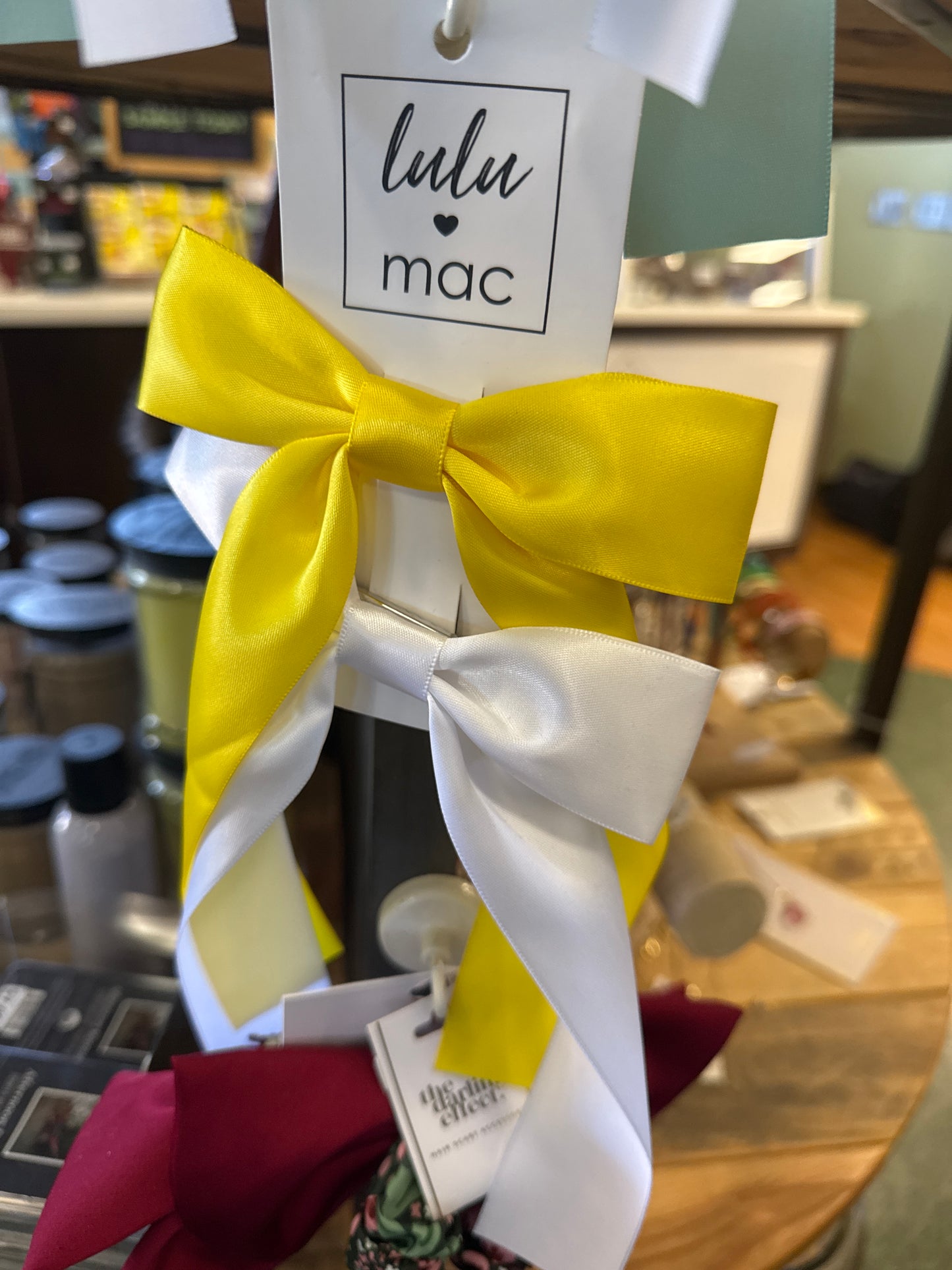 SATIN BOWS 2PK - YELLOW/WHITE