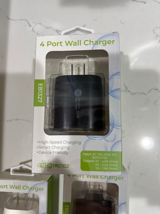 4 PORT WALL CHARGER - BLACK - Pharm Favorites by Economy Pharmacy