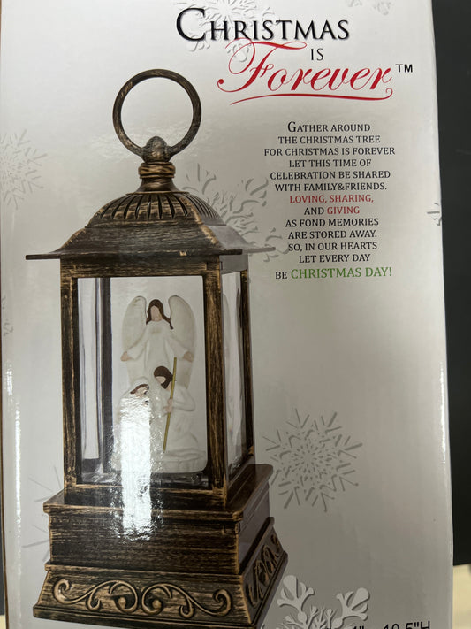 10.5" IVORY NATIVITY GLITTER LANTERN