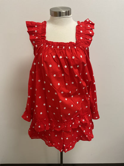 RED/WHITE POLKA DOT RUFFLED BABYDOLL TOP PJ 2 PC. SET