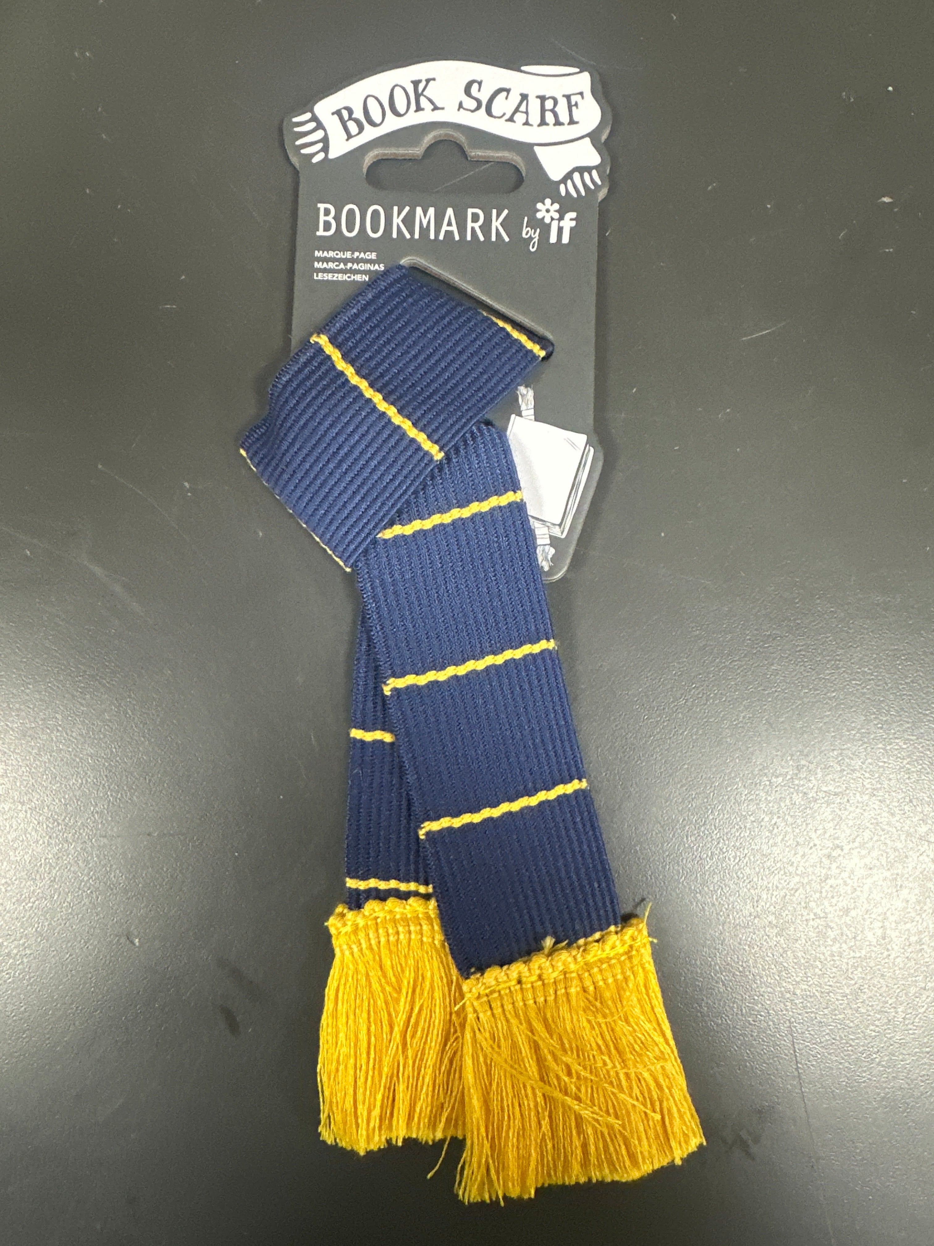 BOOK SCARF BOOKMARK -  NAVY & YELLOW