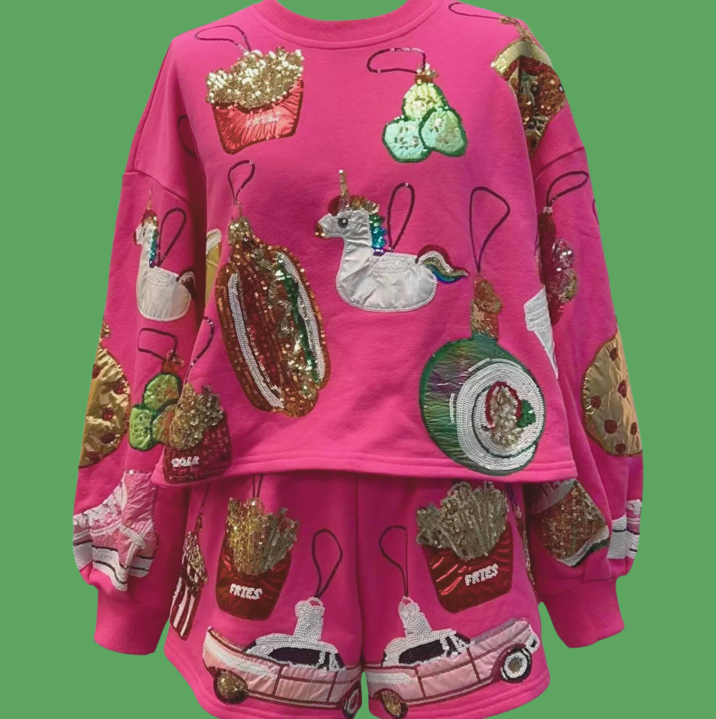 Queen of Sparkles Pink Scatter Christmas Icon Ornament Sweatshirt & Shorts Set