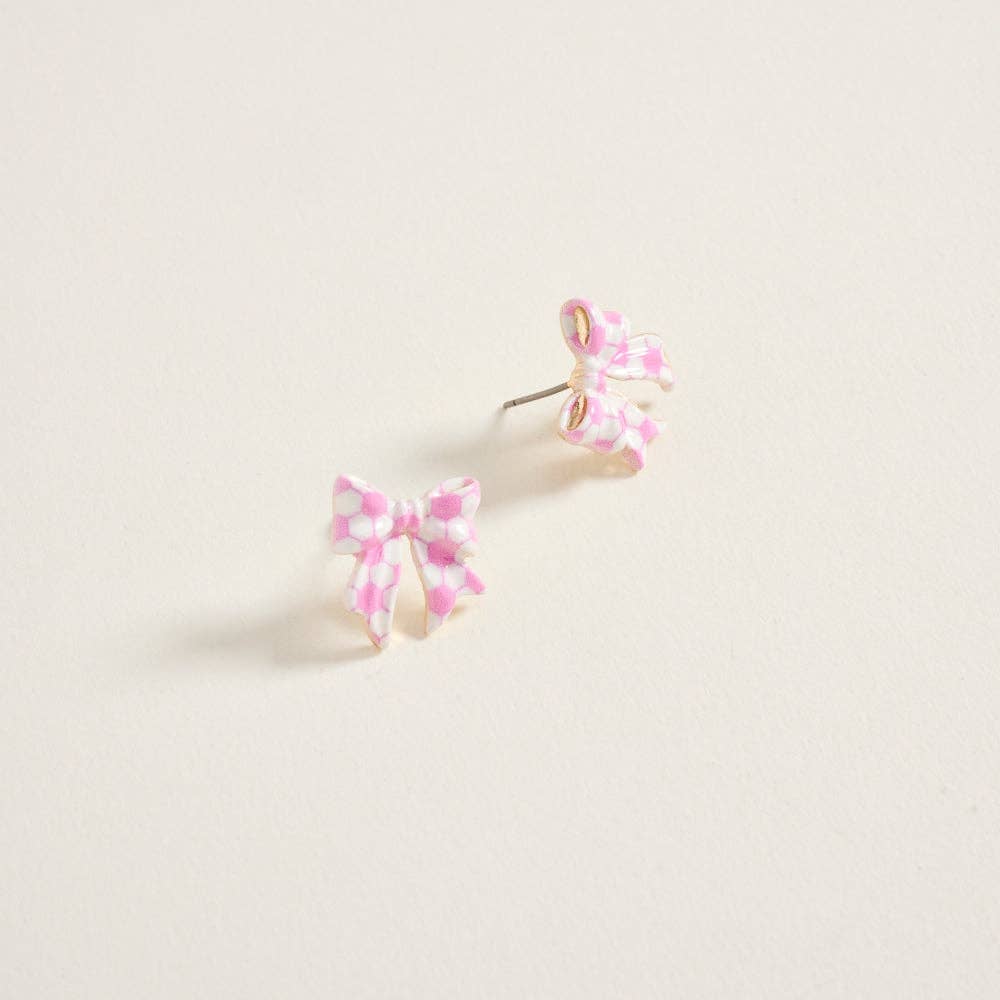 ENAMEL SOCCER BALL PRINT BOW ENAMEL EARRINGS