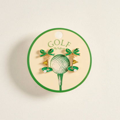 ENAMEL GOLF FLAG MARKER RIBBON BOW STONE PEARL EARRINGS