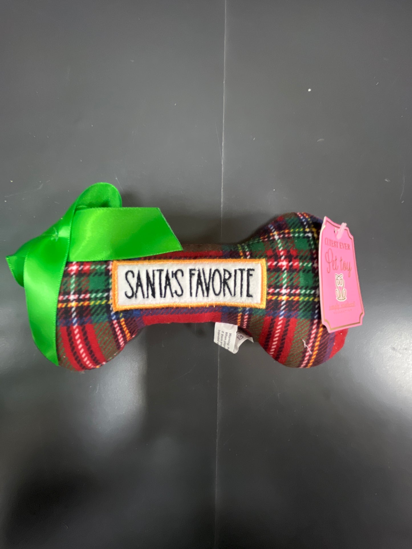 Red Plaid Dog Bone Toy “Santa’s Favorite”