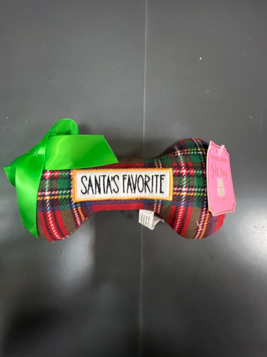 Red Plaid Dog Bone Toy “Santa’s Favorite”