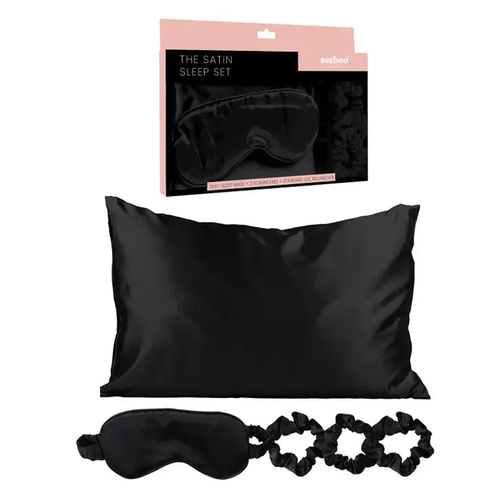 The Satin Sleep Set (5 Pieces) - Black