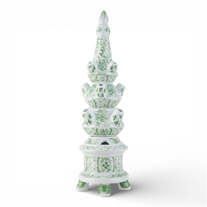 GREEN & WHITE ROUND 4-TIER TULIPERE VASE - GREEN FLOWER