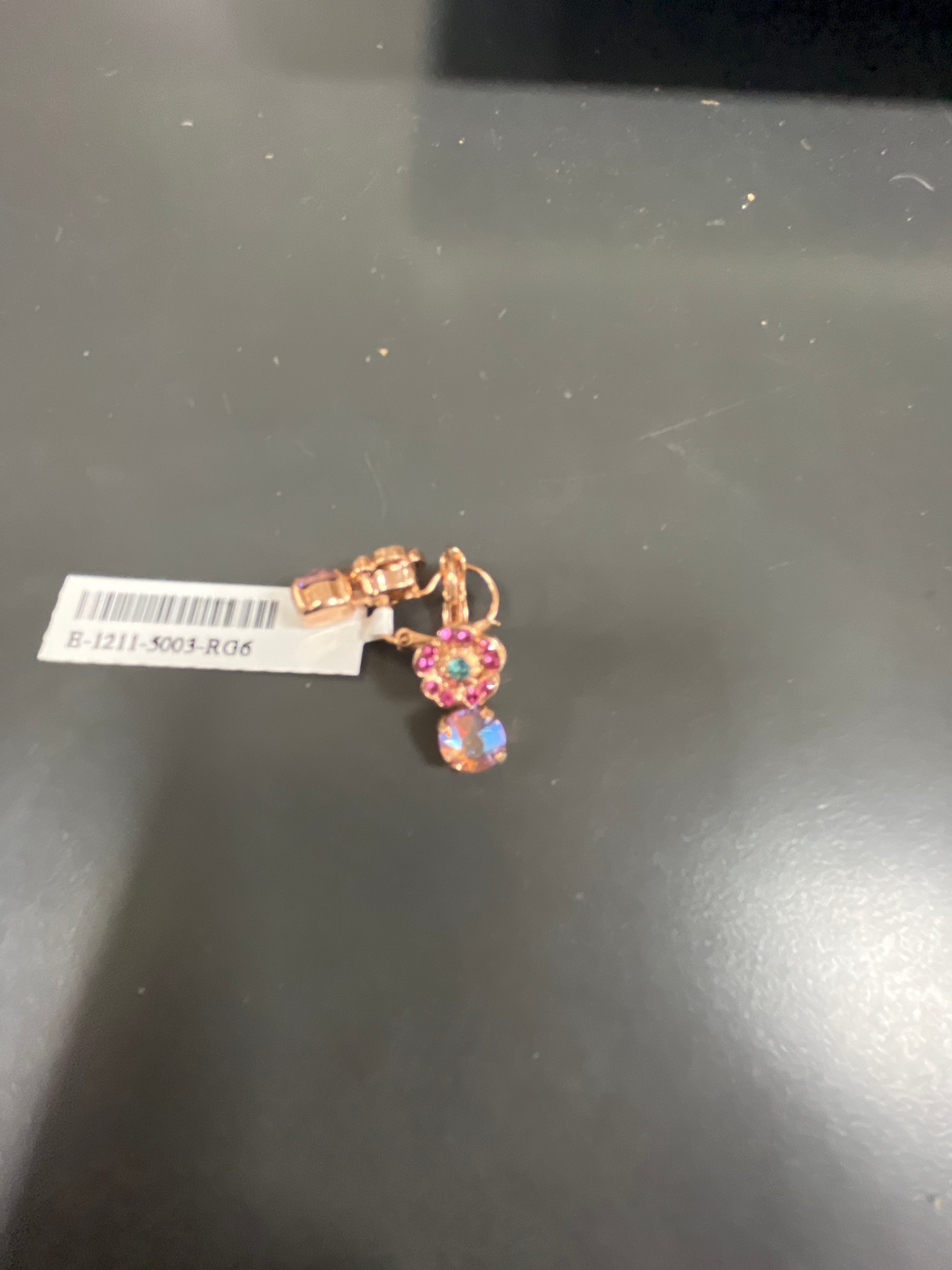 MARIANA - EARRINGS - ROSE GOLD - PINK AND TURQUOISE SMALL MEDALLION W/IRIDESCENT STONE