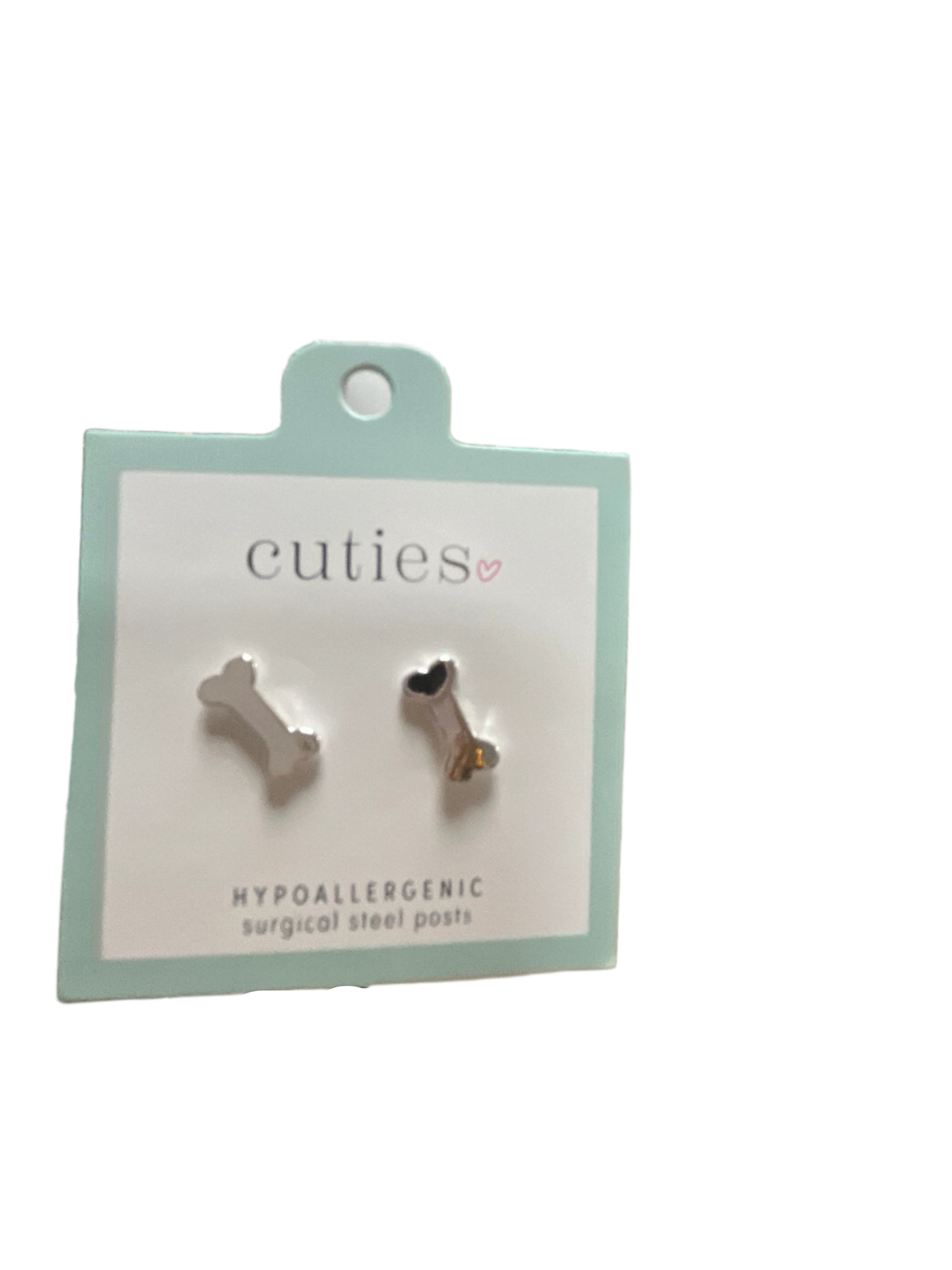 CUTE SILVER DOG BONES EARRINGS