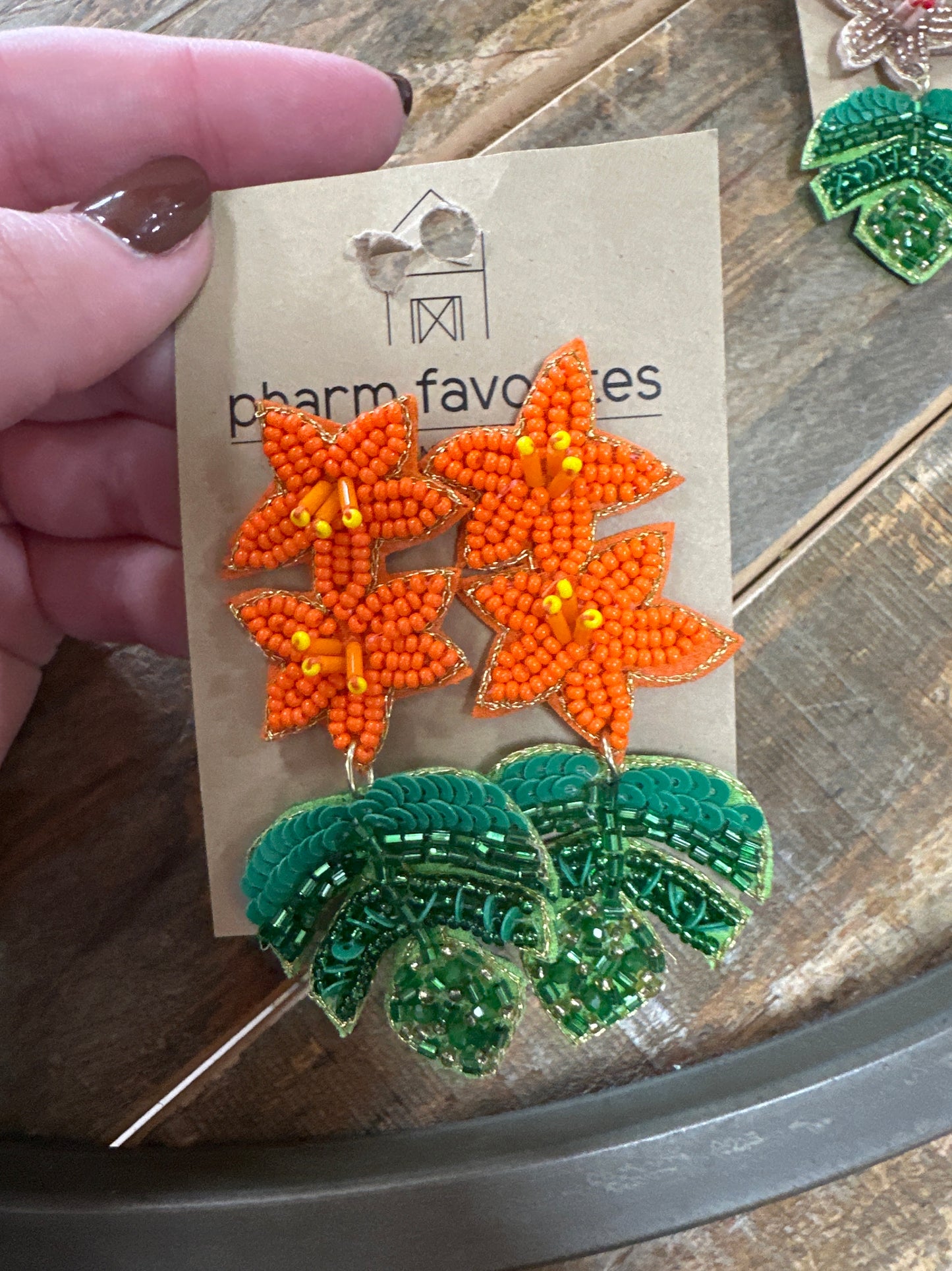 FELIX FLOWER & PALM EARRINGS - ORANGE