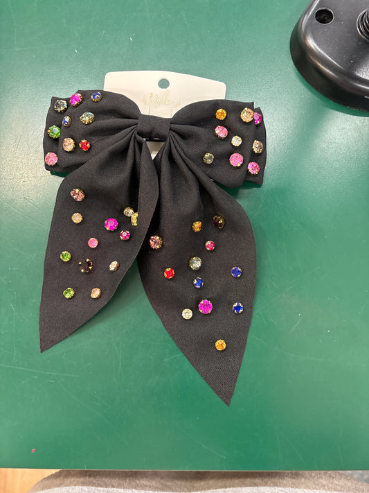 BLACK HAIR BOW W/RHINESTONES