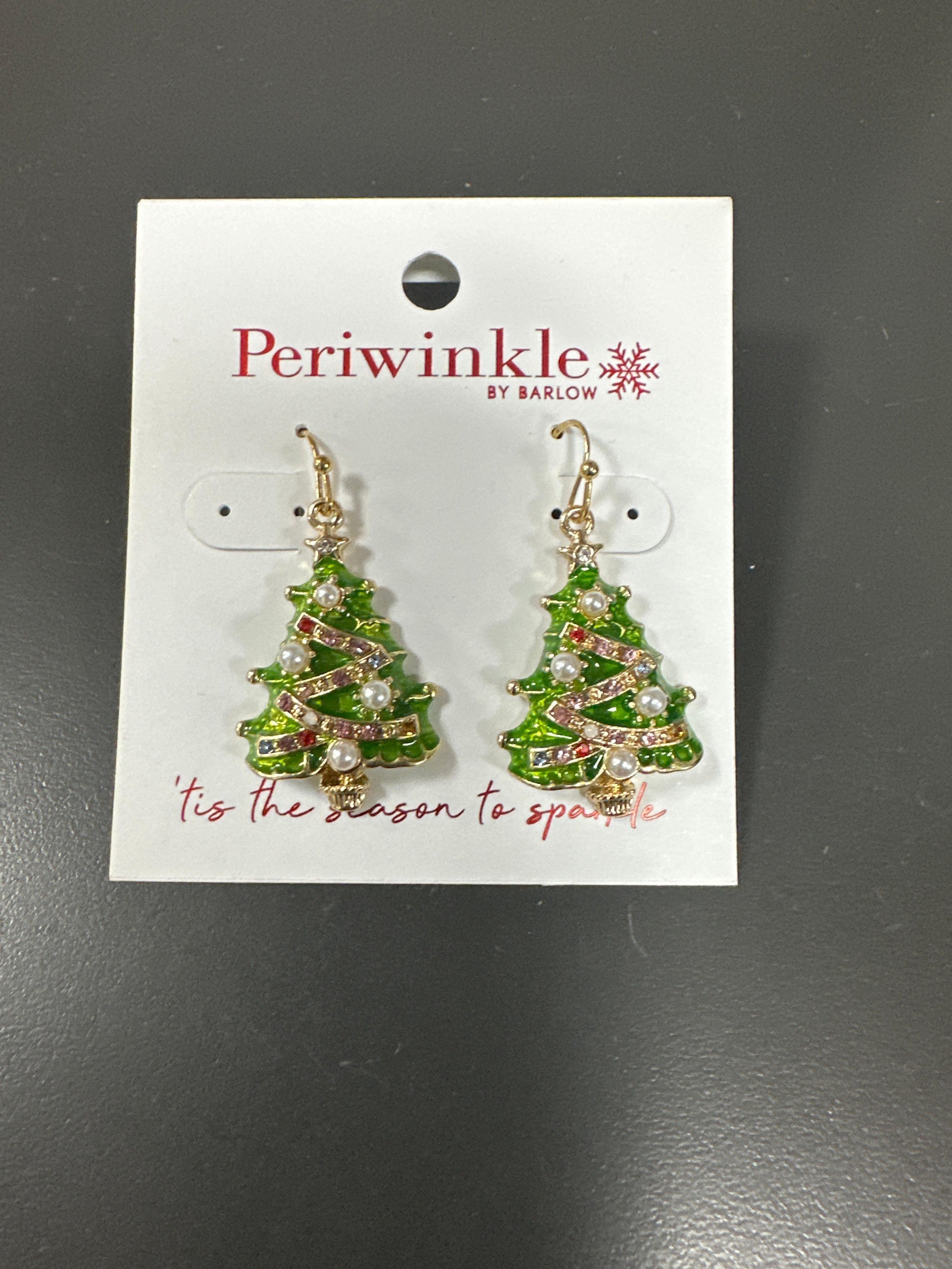LT GREEN CHRISTMAS TREE WITH PEARLS EARRINGS