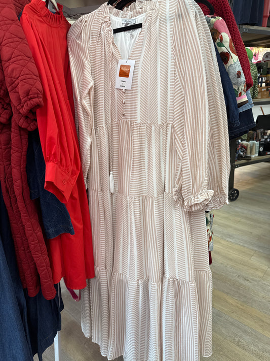 BLUSH/WHITE MULTI STRIPE MAXI DRESS