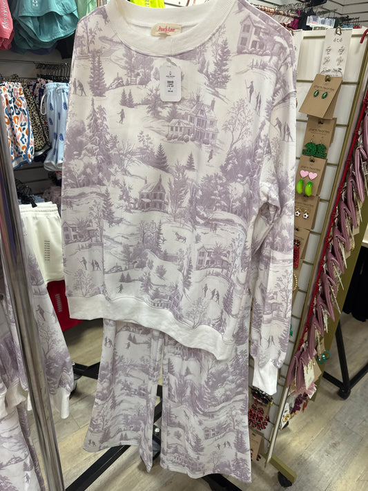 HOLIDAY SCENERY PRINTED SWEATPANT 2 PC SET -  DUSTY PINK