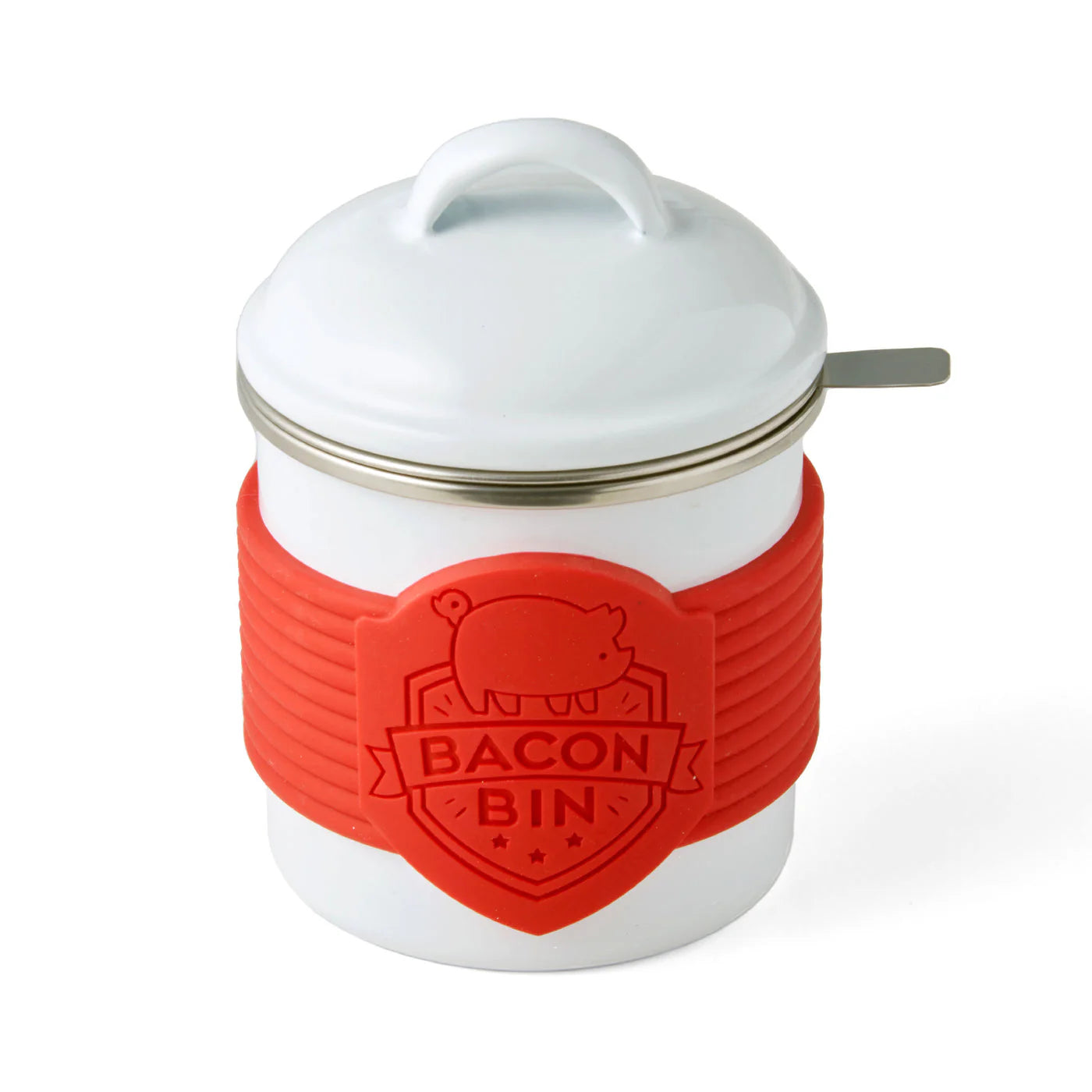 METAL BACON BIN - WHITE W/RED SILICONE SLEEVE