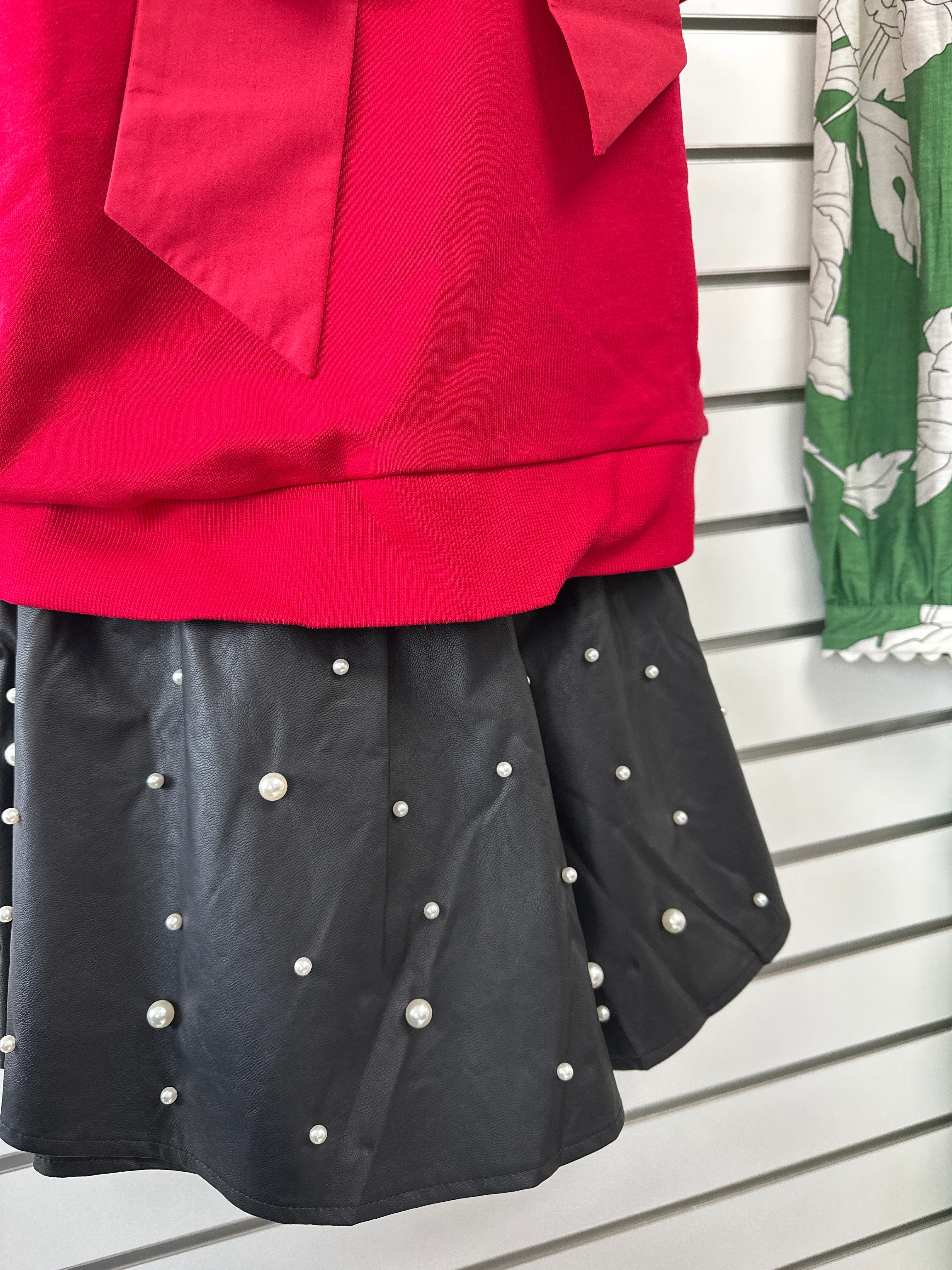 BLACK VEGAN LEATHER SKORT W/PEARL DETAIL - Pharm Favorites by Economy Pharmacy