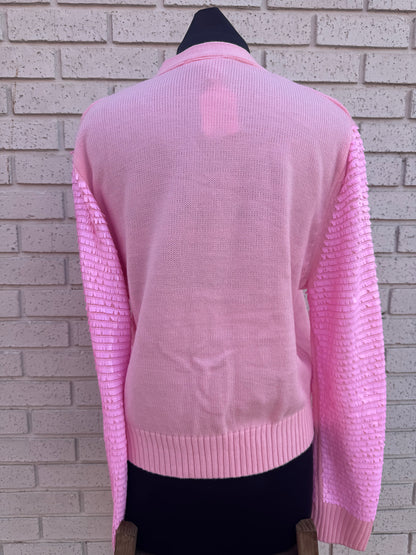 Pink Shard Sequin Sleeve Nutcracker Cardigan