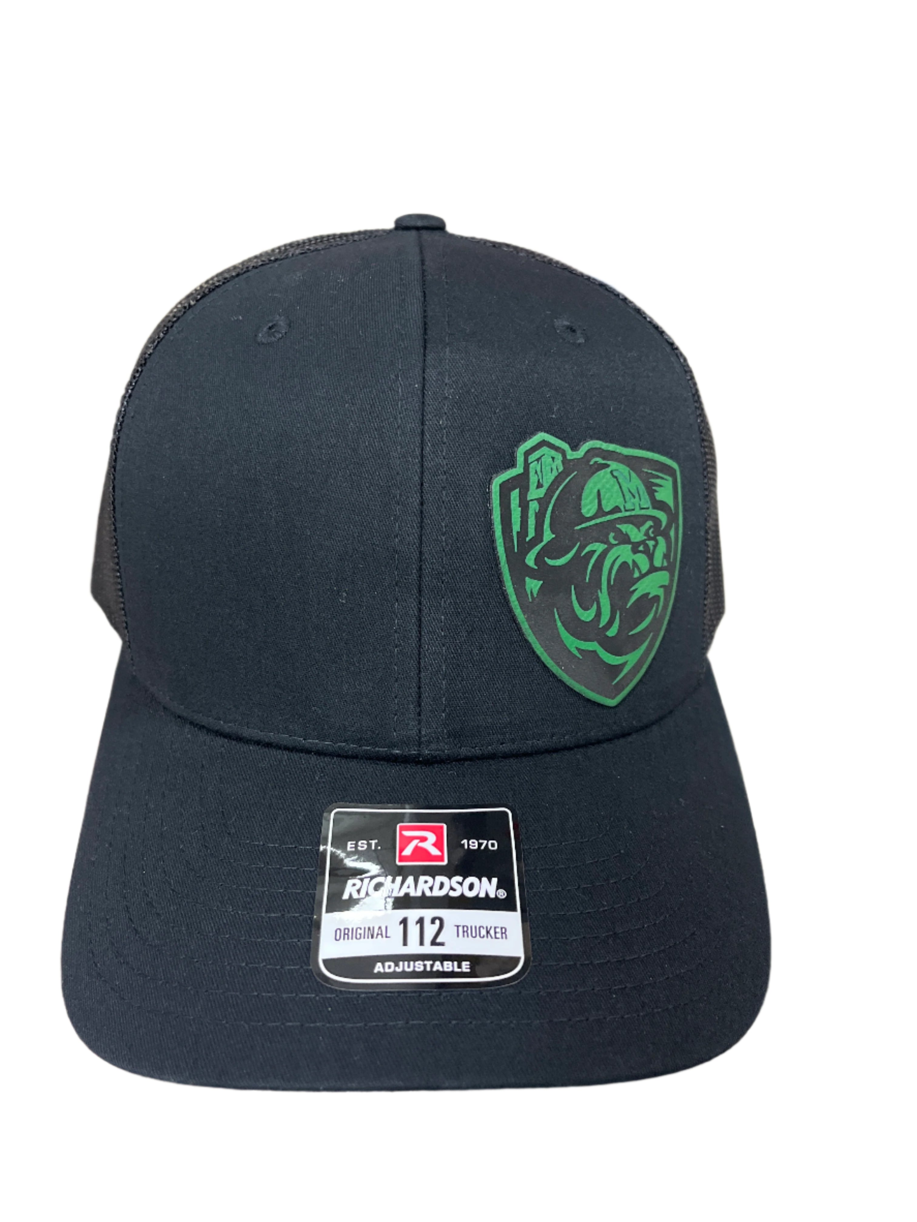 BLACK HAT WITH OFF CENTER GREEN ROUGHERS PATCH
