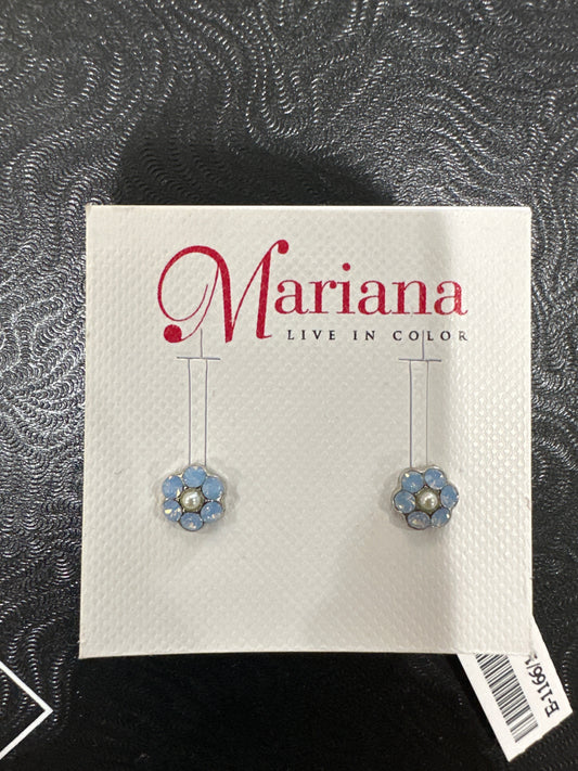 MARIANA EARRINGS -SLVR - SM FLOWER LT BLUE & PEARL