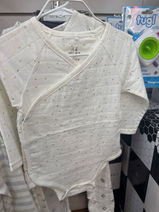 METALLIC GOLD CONFETTI DOT LONG SLEEVE KIMONO BODY SUIT - 6-9 MO - Pharm Favorites by Economy Pharmacy