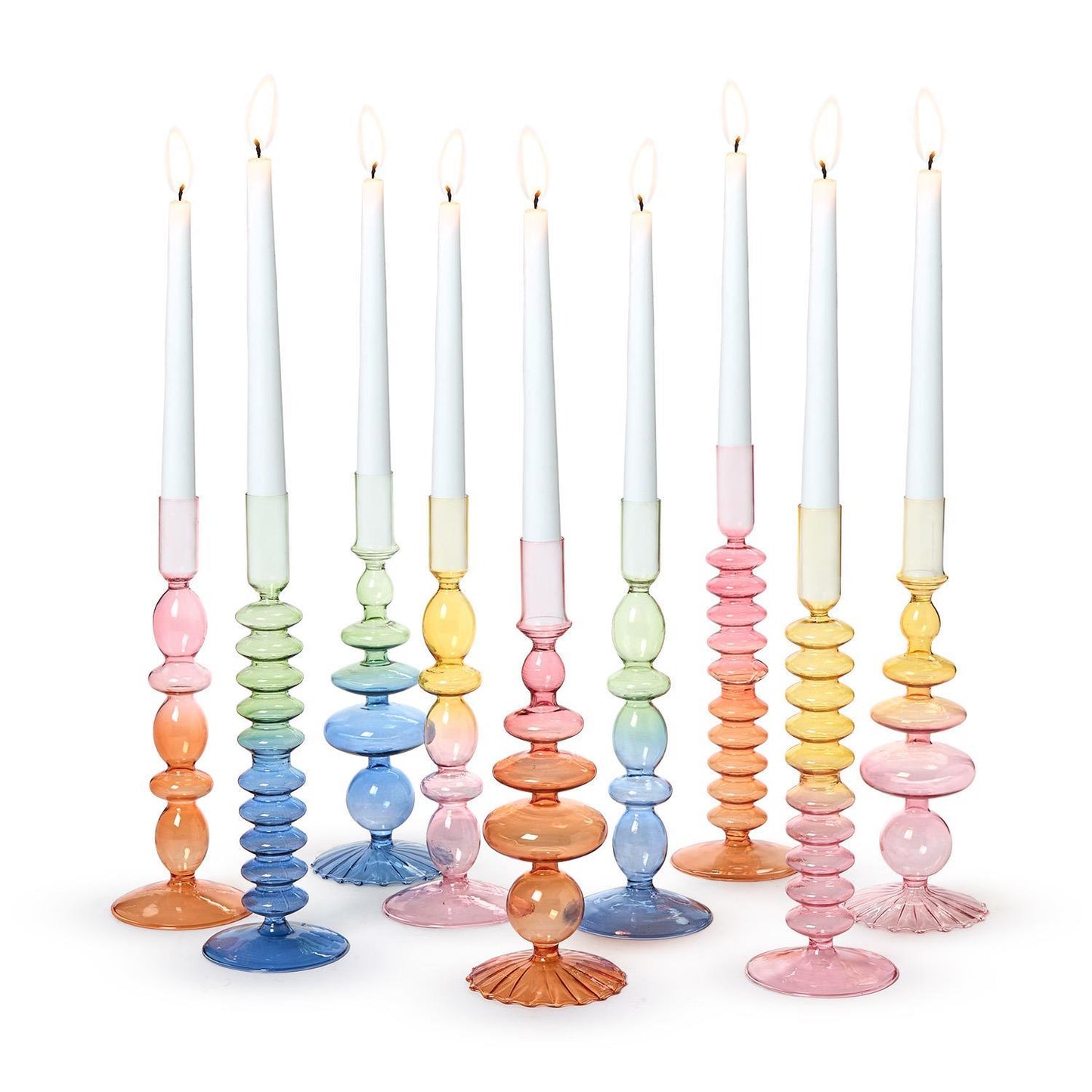 HAND-BLOWN GLASS TAPER CANDLESTICK CANDLE HOLDER