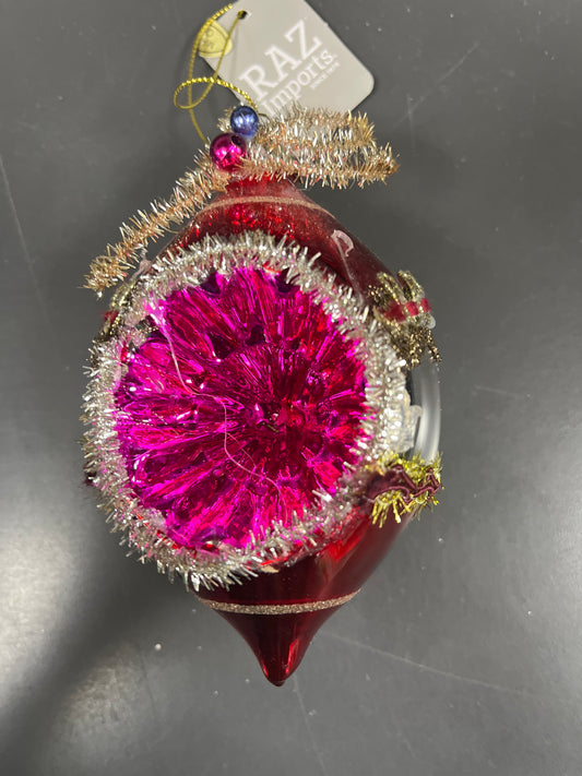 VINTAGE STARBURST ORNAMENT - RED/SILVER