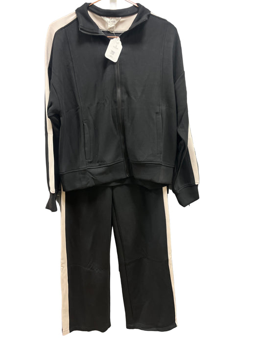 BLACK W/MOCHA CREAM CONTRAST TRIM 2 PC JACKET & PANT SET