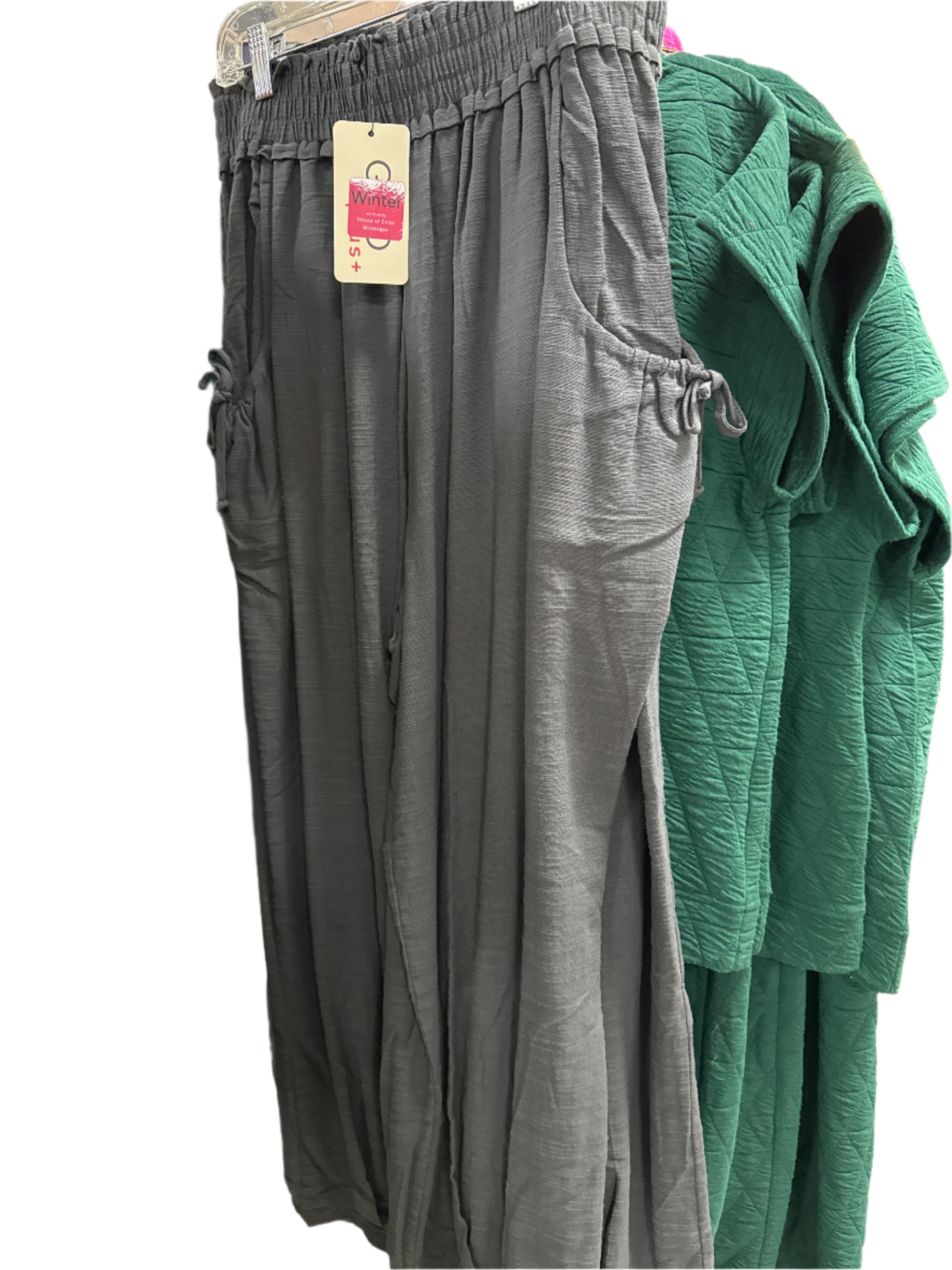 ASH GREY VOLUMINOUS RELAXED FIT PANTS