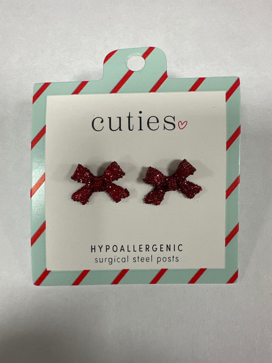 RED GLITTER BOWS EARRINGS