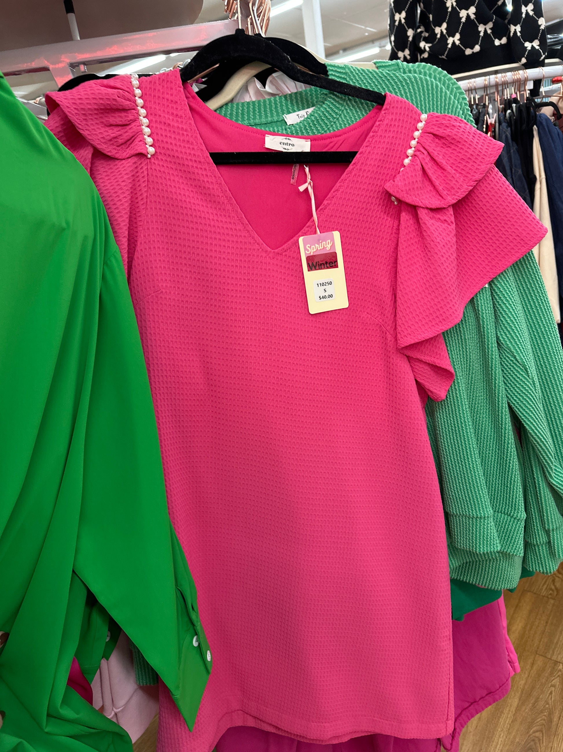 dress that green and pink pearls PINK RUFFLE SLEEVE DRESS W/PEARLS – Pharm Favorites by Economy Pharmacy