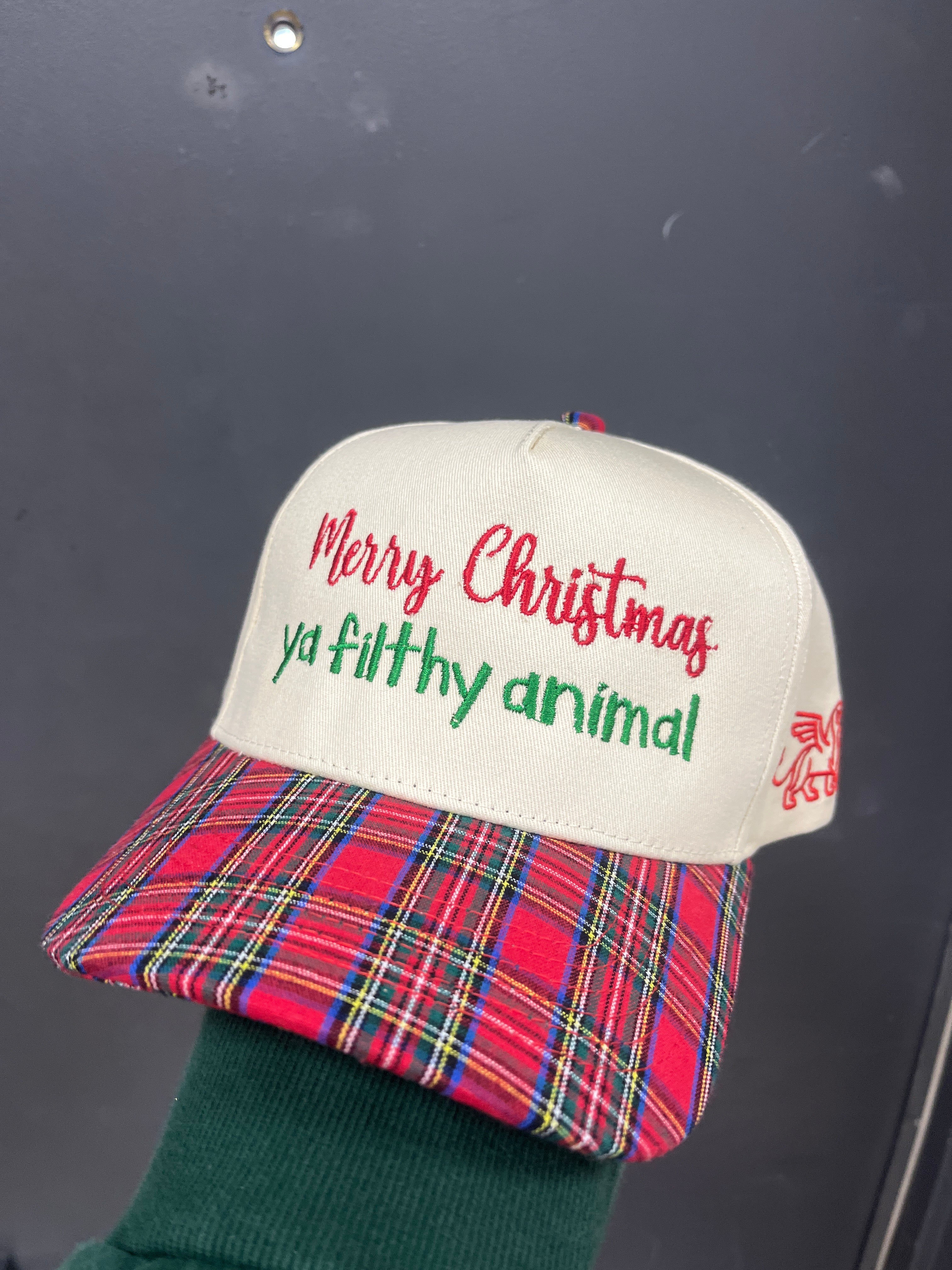 PLAID/IVORY HAT - MERRY CHRISTMAS YA FILTHY ANIMAL