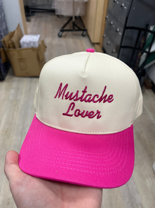 IVORY/PINK HAT - MUSTACHE LOVER