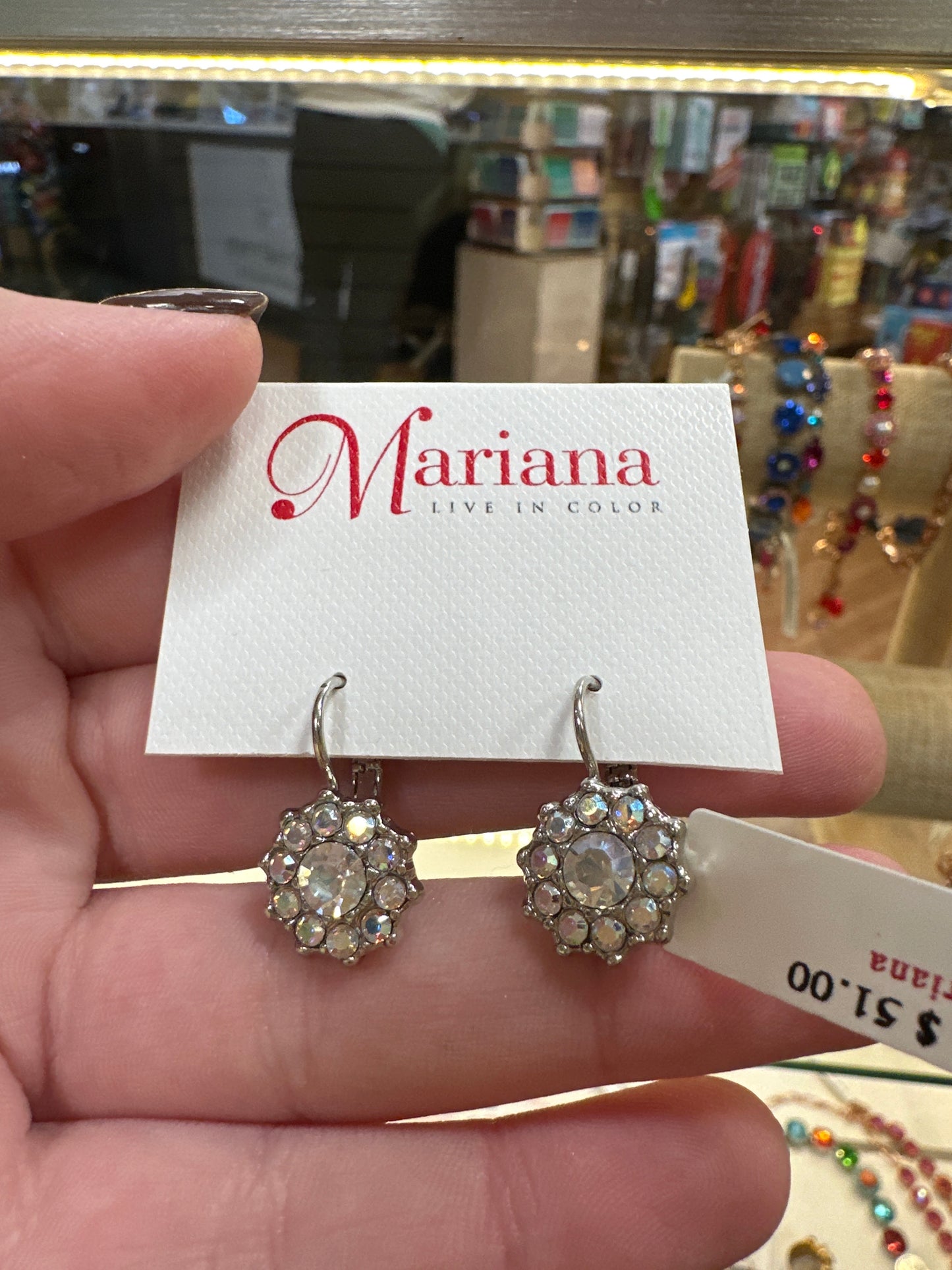 MARIANA SLVR DROP EARRINGS W/IRD CRYSTALS