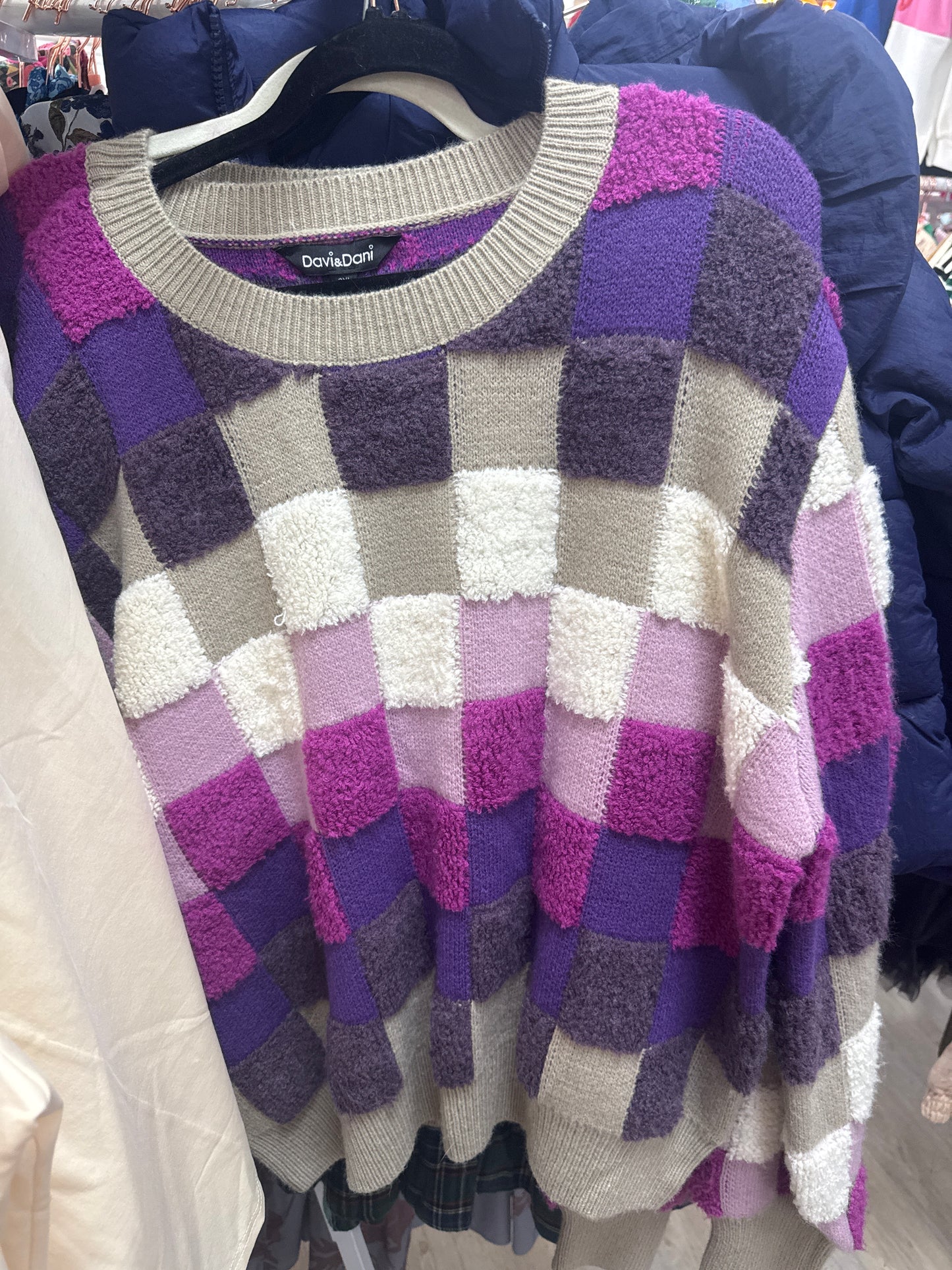 PURPLE MULTI CHECKED SWEATER